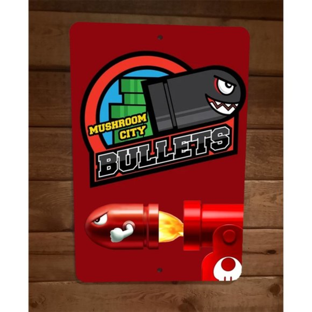 Mushroom City Bullets Bill 8x12 Metal Wall‎ Sign Super Mario Bros Enemy Bad Guy